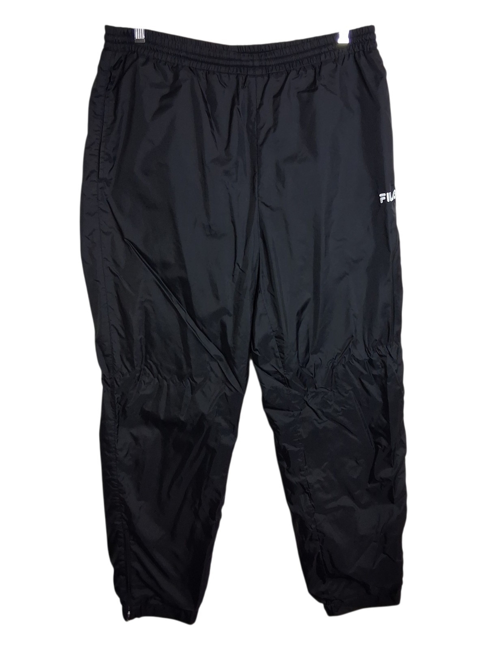 Fila Y2K Baggy Streetwear Men's XL Black Nylon Ankle Zip Pull On Track Pants